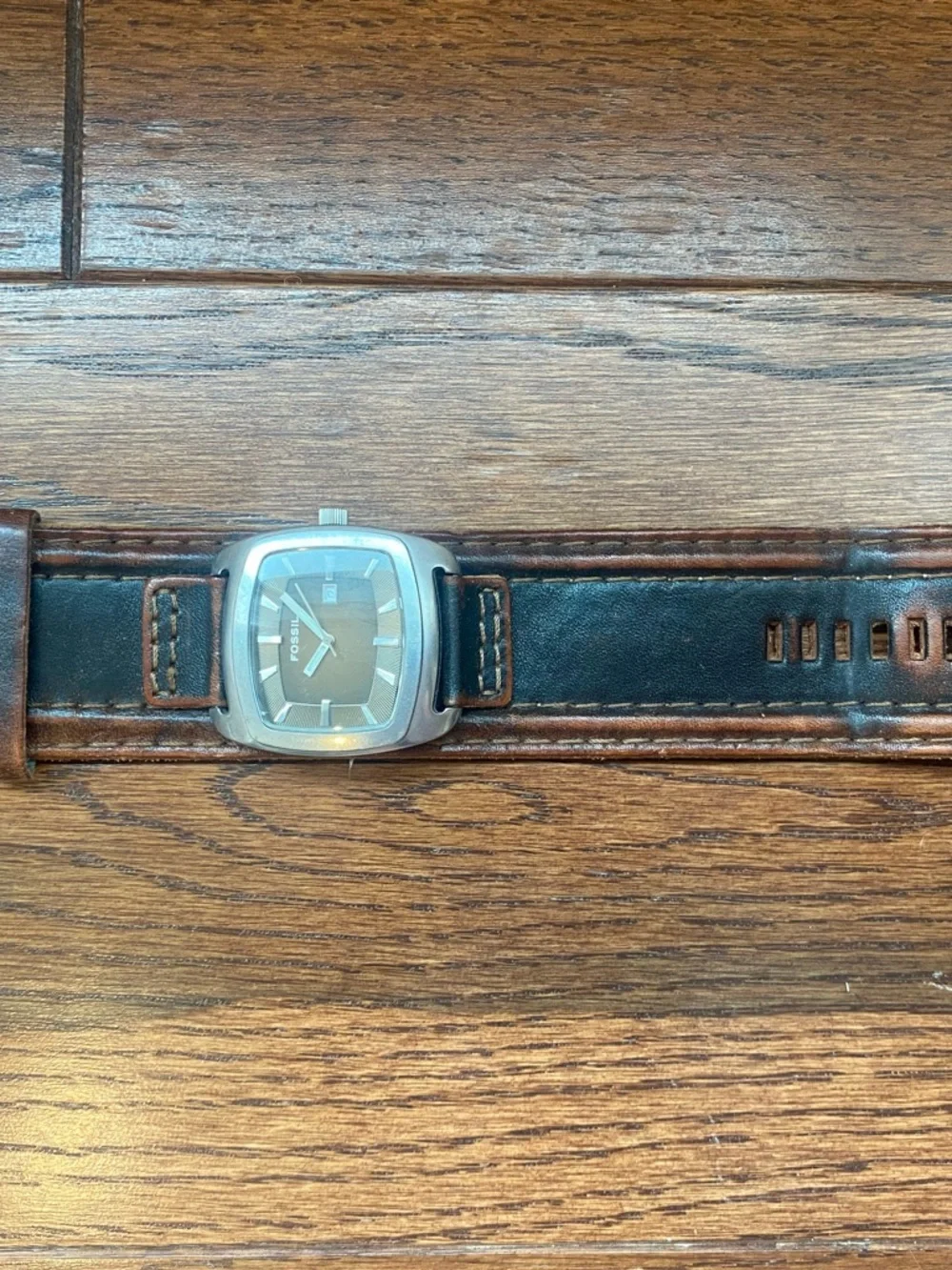 Fossil Brown Leather Wide Strap Watch with Stainless Square Case